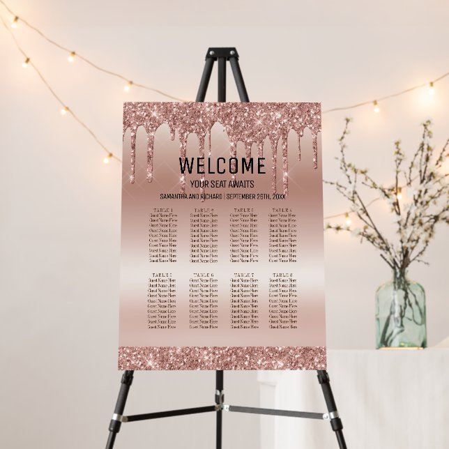 Rose Gold Glitter 8 Tables Wedding Seating Foam Board (In Situ (Stand))