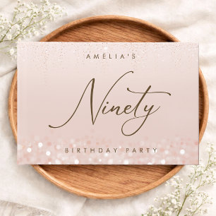 Rose Gold Glitter 90th Birthday Party Guest Book