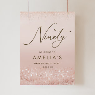 Rose Gold Glitter 90th Birthday Party Poster