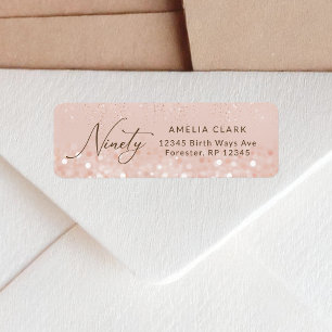 Rose Gold Glitter 90th Birthday Return Address Label