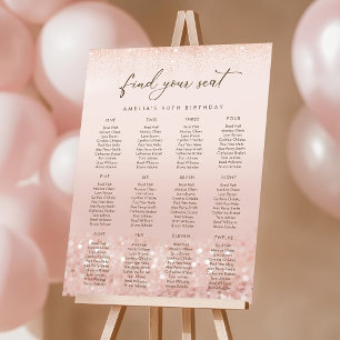 Rose Gold Glitter 90th Birthday Seating Chart Foam Board