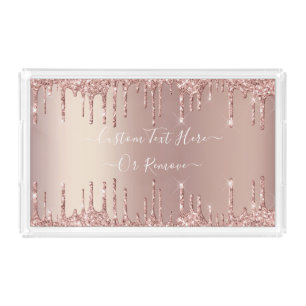 Rose Gold Glitter Acrylic Tray Personalized Text