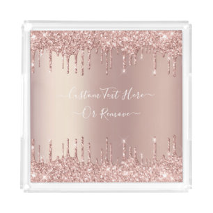 Rose Gold Glitter Acrylic Tray with Custom Text