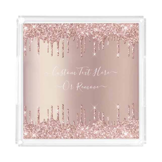 Rose Gold Glitter Acrylic Tray with Custom Text (Front)
