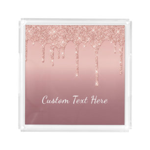 Rose Gold Glitter Acrylic Tray with Custom Text