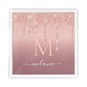 Rose Gold Glitter Acrylic Tray Your Name Letter