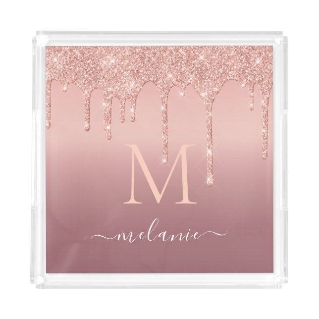 Rose Gold Glitter Acrylic Tray Your Name Letter (Front)