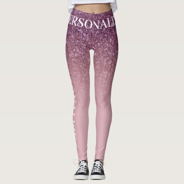 Rose Gold Glitter, Add Your Name Or Text Custom Leggings (Front)