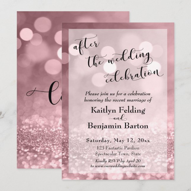 Rose Gold Glitter After the Wedding Celebration Invitation (Front/Back)