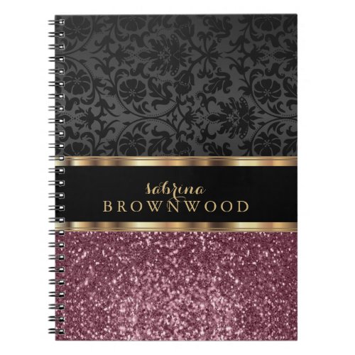 Rose Gold Glitter and Black Damask  Notebook