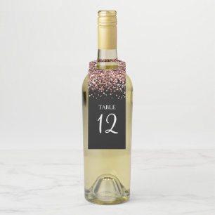 Rose Gold Glitter and Black Glam Table Number Bottle Hanger Tag