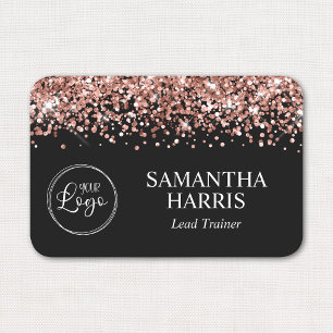 Rose Gold Glitter and Black Logo Name Tag