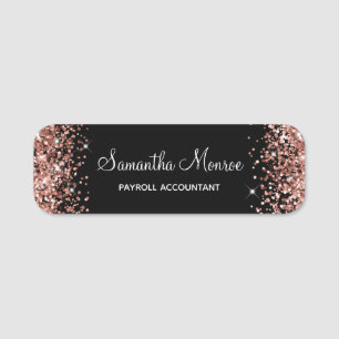 Rose Gold Glitter and Black Name Tag