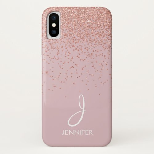 Rose Gold Glitter and Blush Pink Monogrammed iPhone X Case