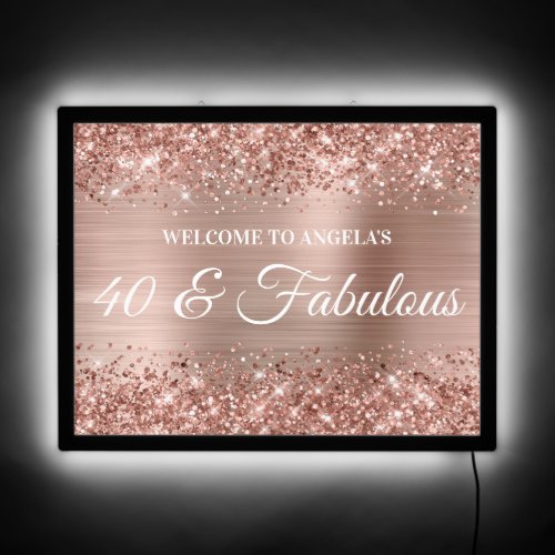 Rose Gold Glitter and Foil 40  Fabulous Welcome LED Sign