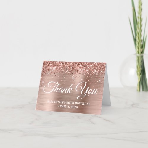 Rose Gold Glitter and Foil 50th Birthday Thank You Card