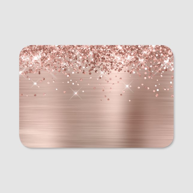 Rose Gold Glitter and Foil Blank Name Tag Zazzle