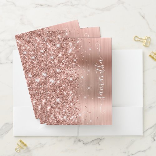 Rose Gold Glitter and Foil Girly Signature Pocket Folder
