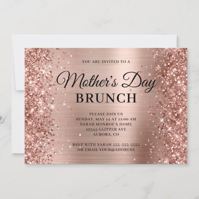 Rose Gold Glitter and Foil Mother's Day Brunch Invitation (Front)