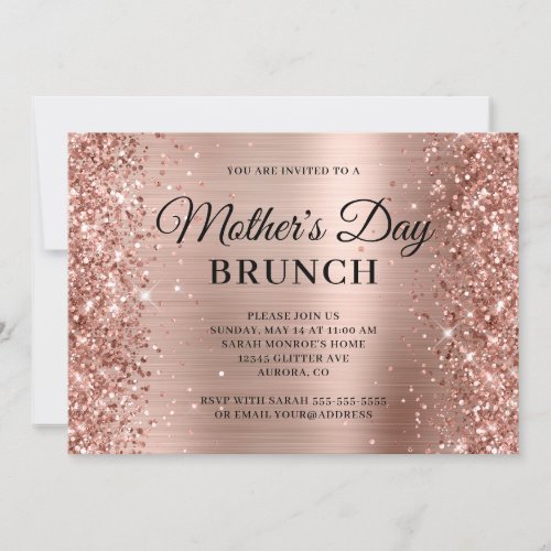 Rose Gold Glitter and Foil Mothers Day Brunch Invitation