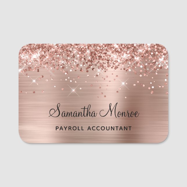 Rose Gold Glitter and Foil Name Tag (Front)