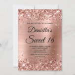 Rose Gold Glitter and Foil Sweet 16 Invitation<br><div class="desc">Create your own stylish 16th birthday celebration invitation for your daughter. Decorative faux sparkly rose gold glitter graphics form a top and bottom border. The background digital art features a shiny blush pink rose gold ombre style brushed metal foil. Customize the invite black text color or font styles. The "Sweet...</div>