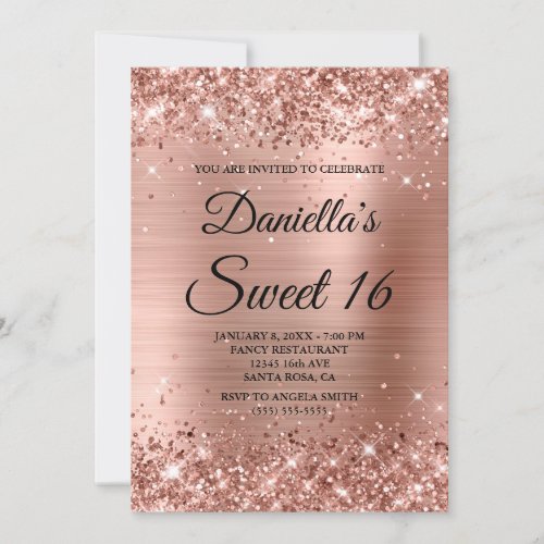 Rose Gold Glitter and Foil Sweet 16 Invitation