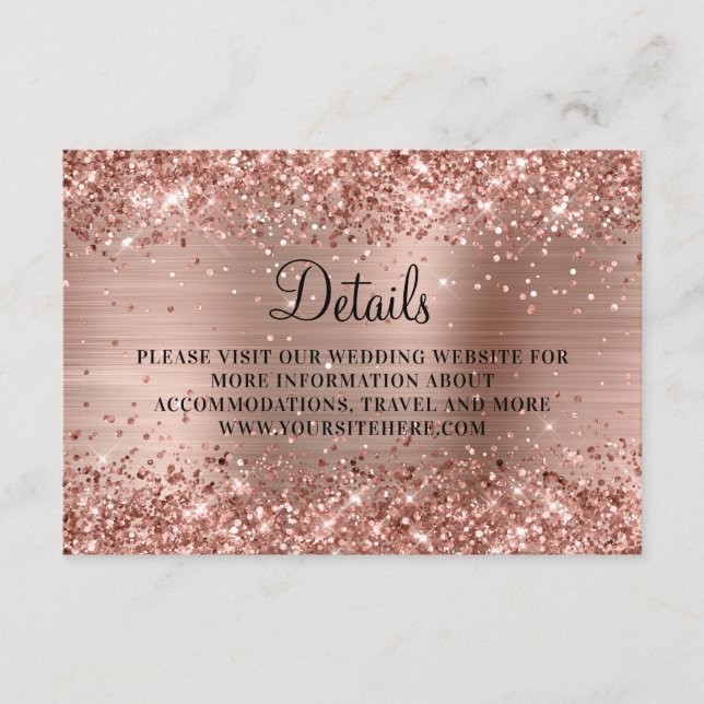 Rose Gold Glitter and Foil Wedding Details Enclosure Card (Front)
