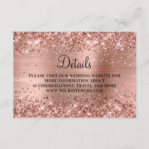 Rose Gold Glitter and Foil Wedding Details Enclosure Card