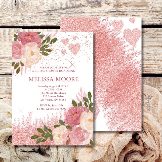 Rose Gold Glitter And Glam Bridal Shower Invitation (Creator Uploaded)