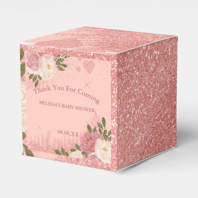 Rose Gold Glitter And Glam Custom Favor Boxes (Front Side)