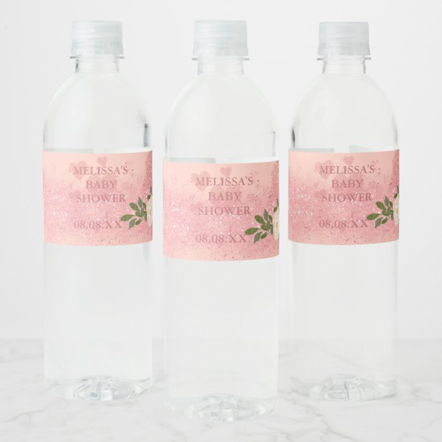 Rose Gold Glitter And Glam Custom Water Bottle Label (Bottles)