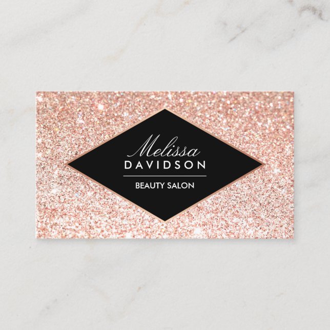 Rose Gold Glitter and Glamour Beauty Business Card (Front)