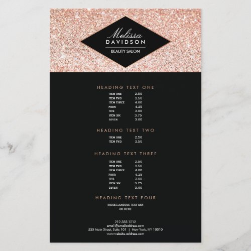 Rose Gold Glitter and Glamour Beauty Salon Flyer