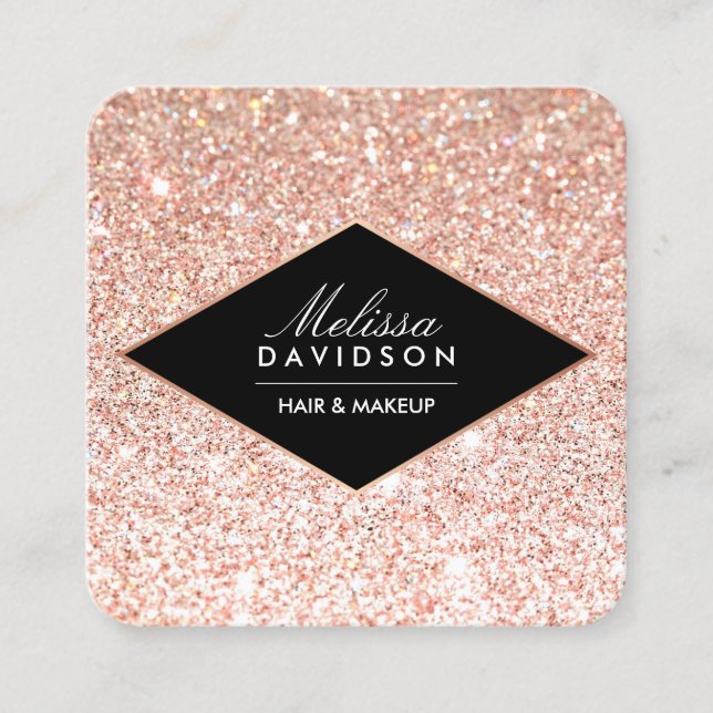 Rose Gold Glitter and Glamour Beauty Square Business Card (Front)