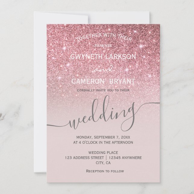 Rose gold  glitter and Gray Tone invitation (Front)