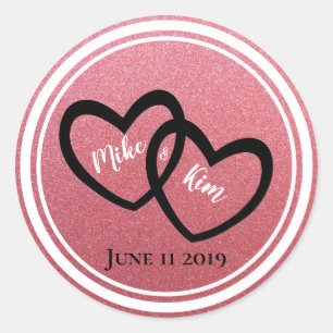 Rose Gold Glitter and Hearts Classic Round Sticker