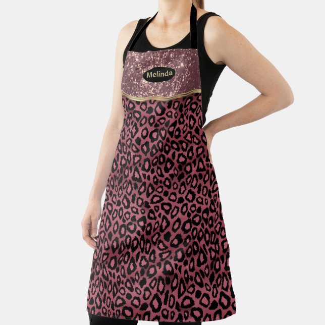 Rose Gold Glitter and Leopard Design Apron (Insitu)