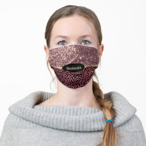 Rose Gold Glitter and Leopard  _  Personalized Adult Cloth Face Mask