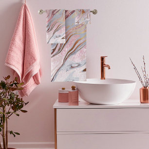 Rose gold glitter and marble bath towel set
