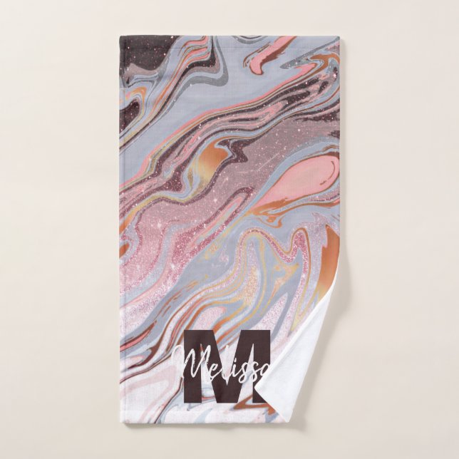 Rose gold glitter and marble bath towel set (Hand Towel)