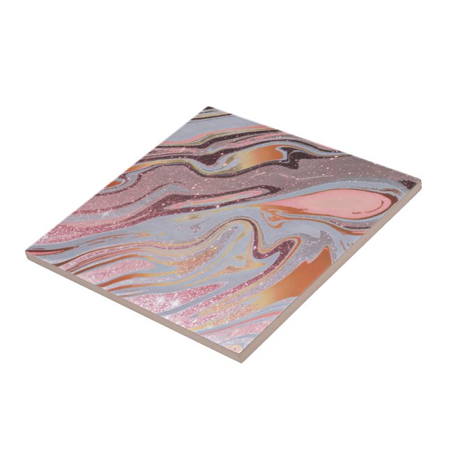 Rose gold glitter and marble ceramic tile (Side)