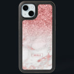 Rose-gold glitter and marble ombre iPhone 15 plus case<br><div class="desc">Modern chic faux rose-gold glitter and roses-gold faux marble trendy ombre design.</div>