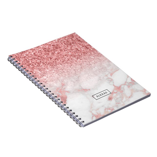 Rose-gold glitter and marble ombre notebook (Right Side)