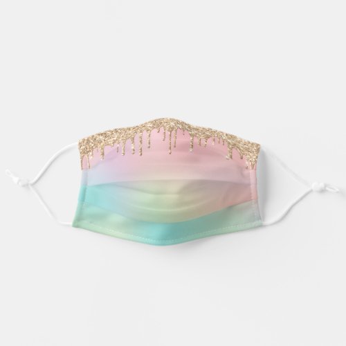 Rose Gold Glitter and  Pastel Rainbow Ombre Adult Cloth Face Mask