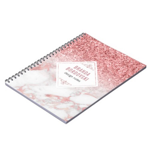 Rose Gold Glitter and rosegold marble ombre Notebook Zazzle