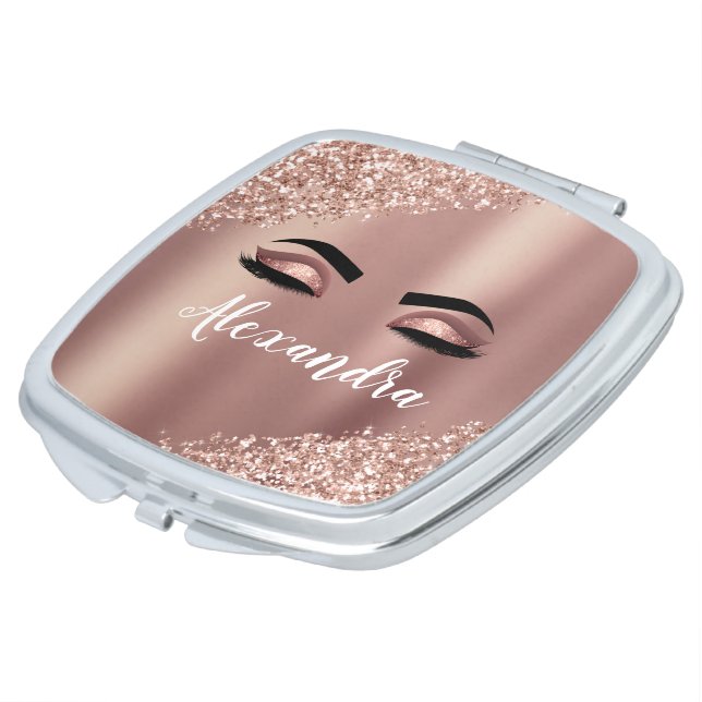 Glitter Compact Mirror - Silver or Rose Gold Rose-gold Faux Glitter & Metallic Texture Compact Mirror  main image 2
