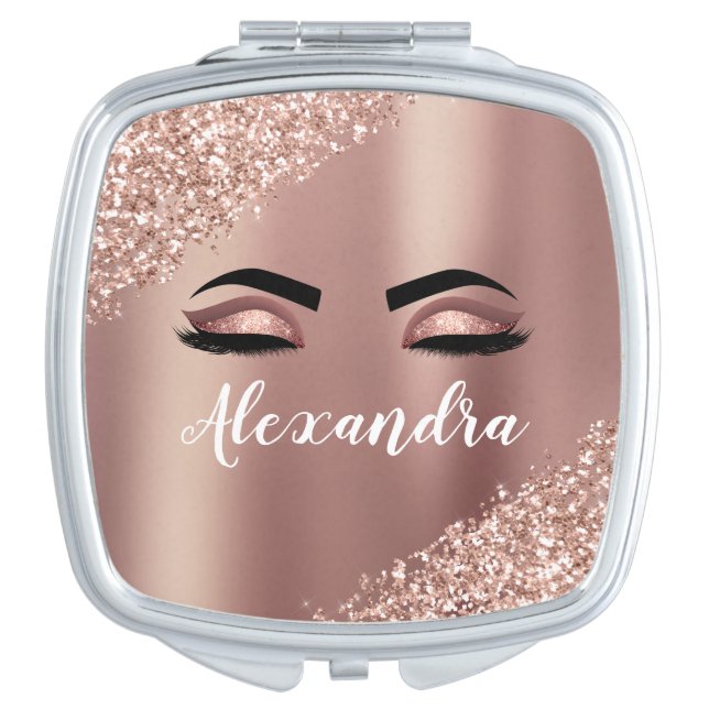 Rose Gold Glitter and Sparkle Beauty Compact Mirror (Front)