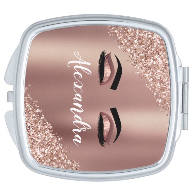 Glitter Compact Mirror - Silver or Rose Gold Rose-gold Faux Glitter & Metallic Texture Compact Mirror  main image 4