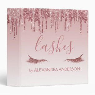 Rose Gold Glitter and Sparkle Eyelash Extension 3 Ring Binder
